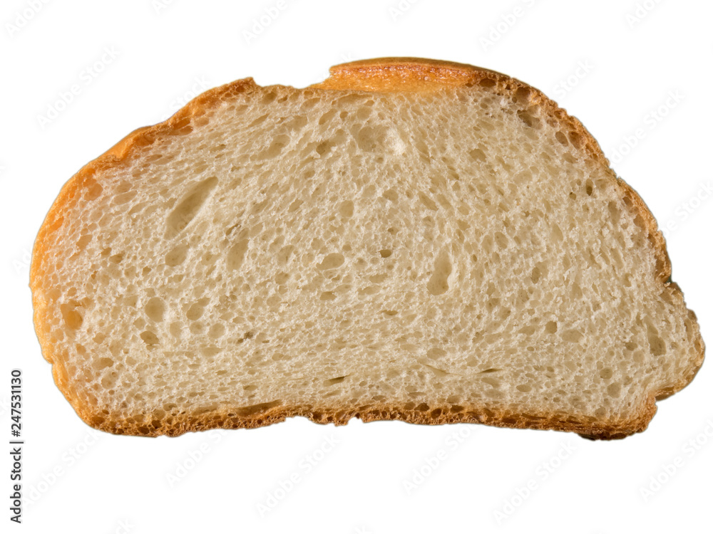 Piece of white bread on a white background