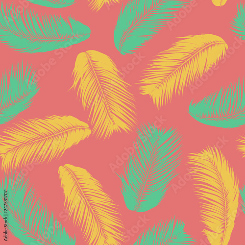 Vector Coconut Tree. Tropical Seamless Pattern with Palm Leaf. Exotic Jungle Plants Abstract Background. Simple Silhouette of Tropic Leaves. Trendy Coconut Tree Branches for Textile  Fabric  Wallpaper