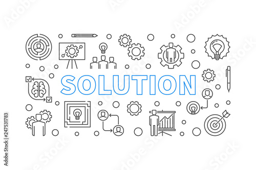 Solution horizontal concept simple illustration in outline style. Vector banner