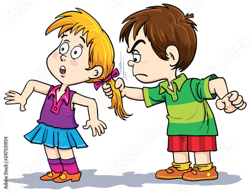 boy pulls the girl hair