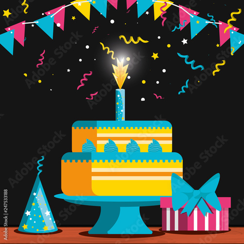 birthday cake with candle and decoration party