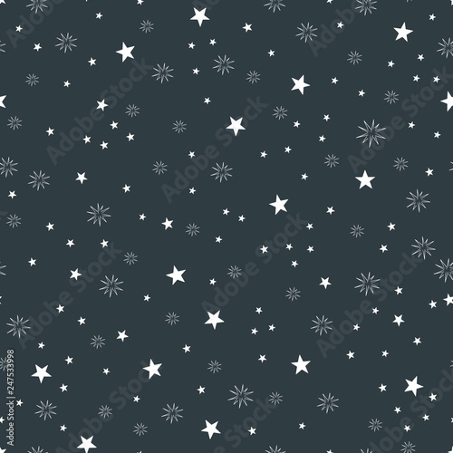 Dark night sky with stars. Seamless pattern.