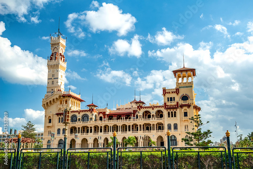 .Royal Palace of the 1930s in Turkish and Florentine styles in a palm park on a sunny day. photo