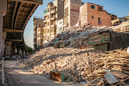 11/18/2018 Cairo, Egypt, .Ruins of a dwelling house in the center of Cairo under the trench