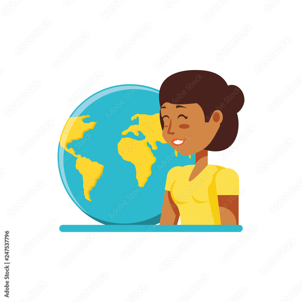 tourist woman with world planet tourist woman with world planet