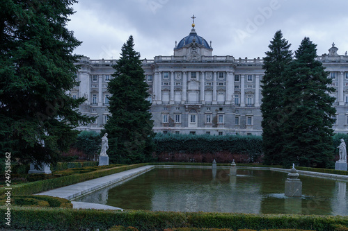 Royal Palace in Madrid under the clouds of rainy winter day
