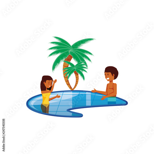 young couple in pool luxury scene