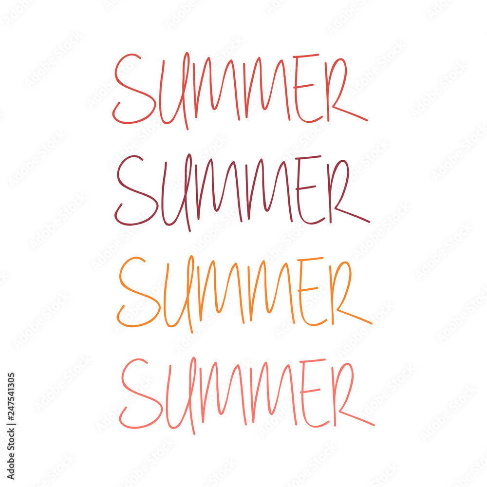 Word summer in trendy colors. Vector illustration.