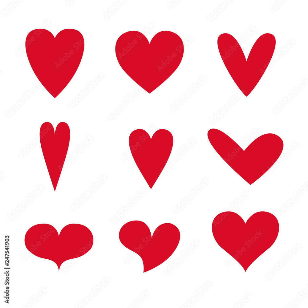 Red hearts icon valentine love set isolated on white background vector illustaration