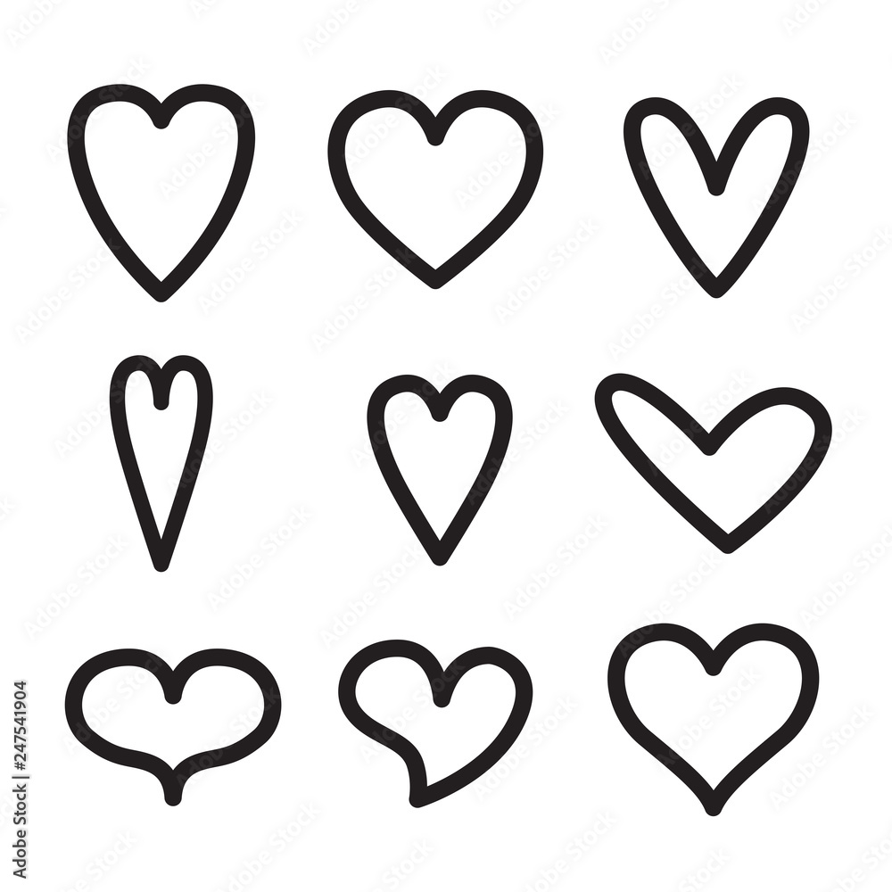 Hearts line icon valentine love set isolated on white background vector illustaration