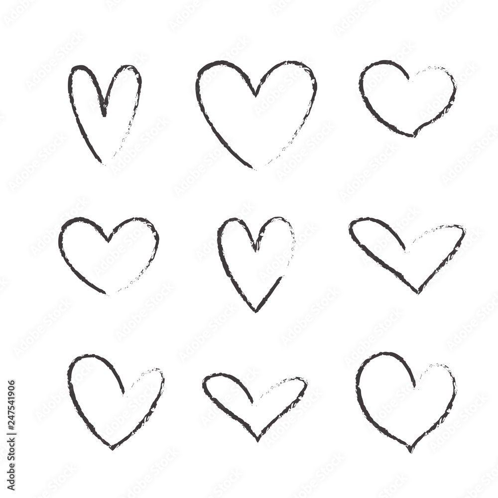 Hand drawn hearts set vector illustration isolated on white background