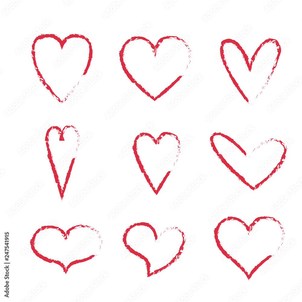 Set hand drawn hearts vector illustration isolated on white background