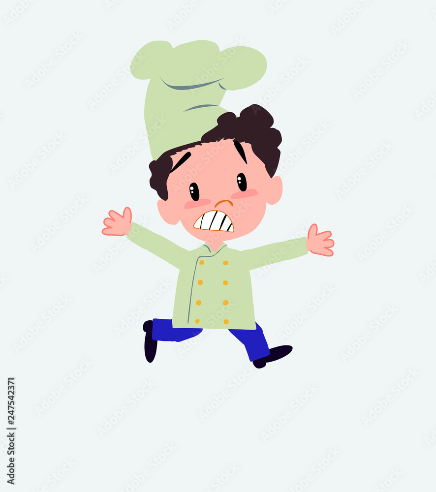 Chef running terrified.