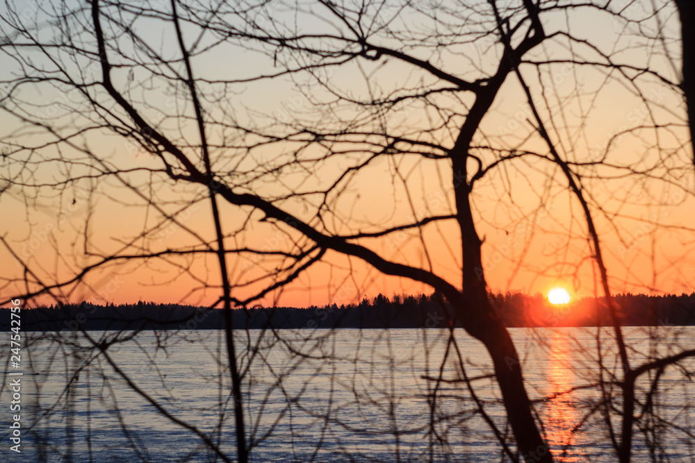 Sunrise on the Valday lake in spring Sunrise on the Valday lake in spring