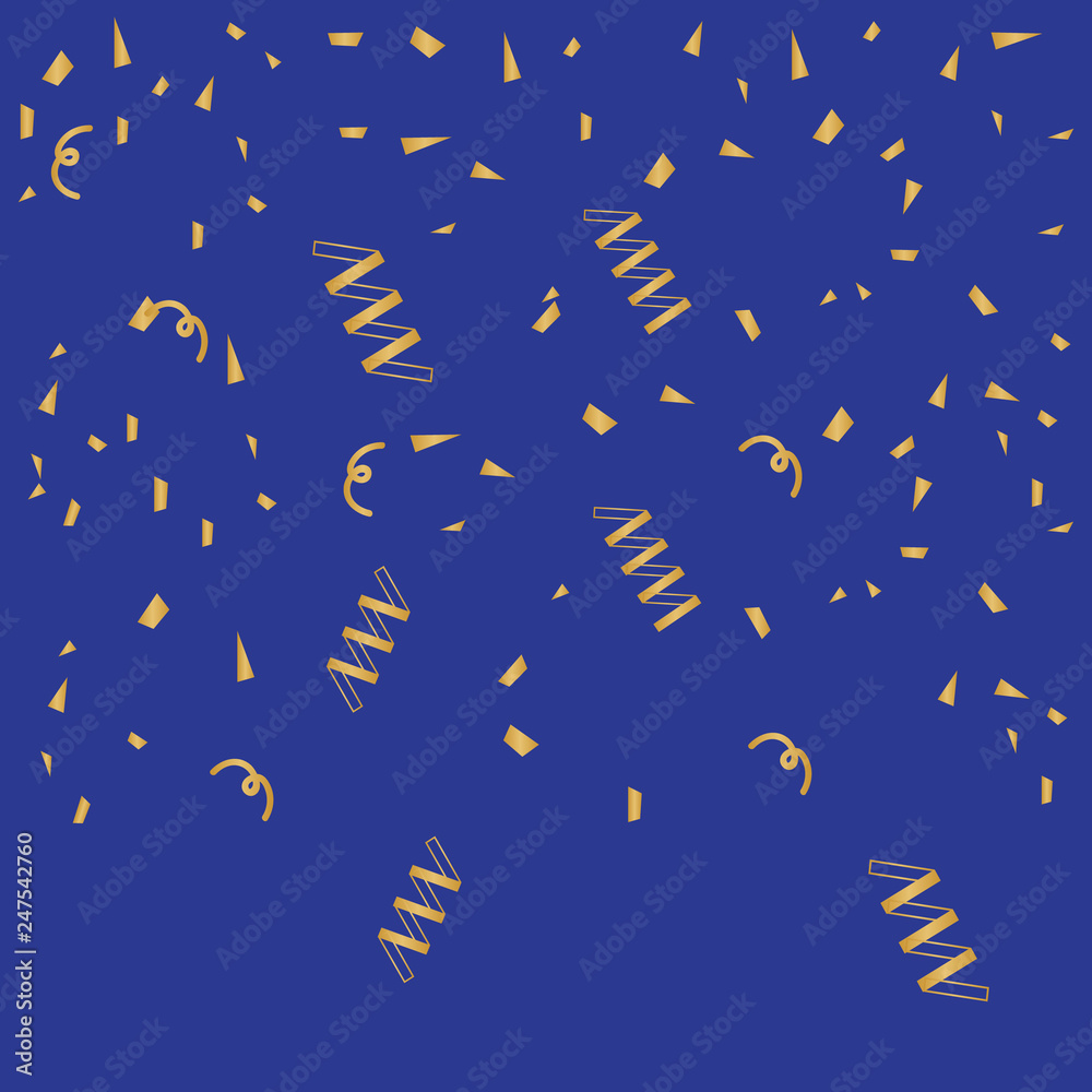 Golden Confetti. Festive Illustration of Falling Shiny Confetti Glitters
