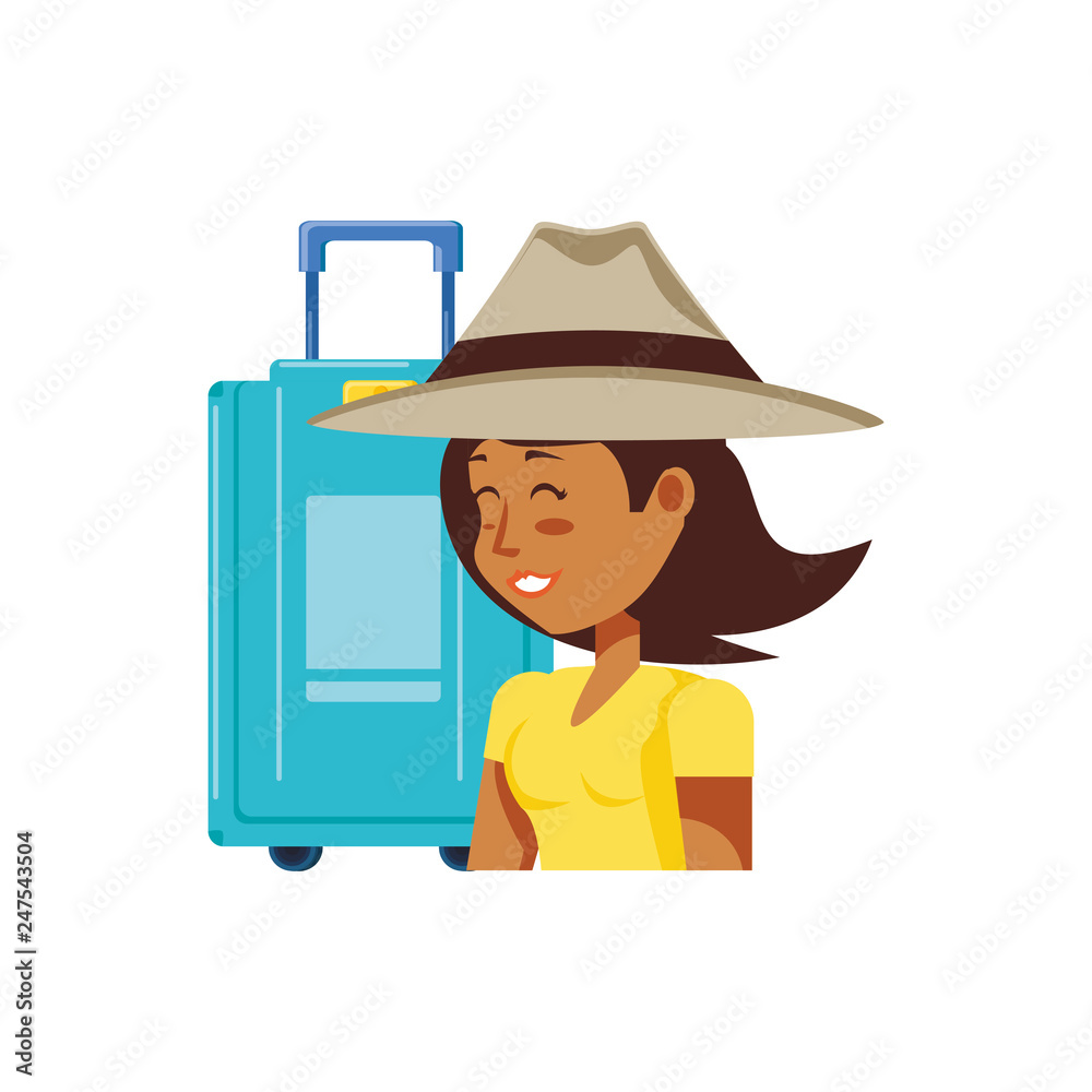 woman tourist with hat and suitcase