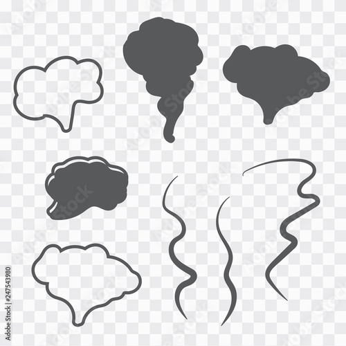 Set of smoke icons. Hand drawn doodle smoke, clouds and fog