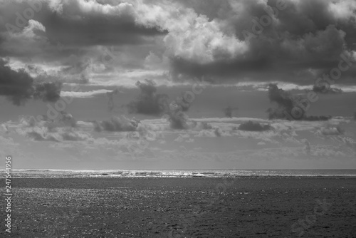 Storm over the sea in black and white