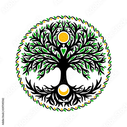 Photography Tree of life with sun and moon