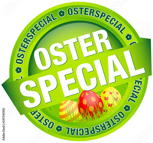 Button Banner "Osterspecial" Ostereier grün/rot