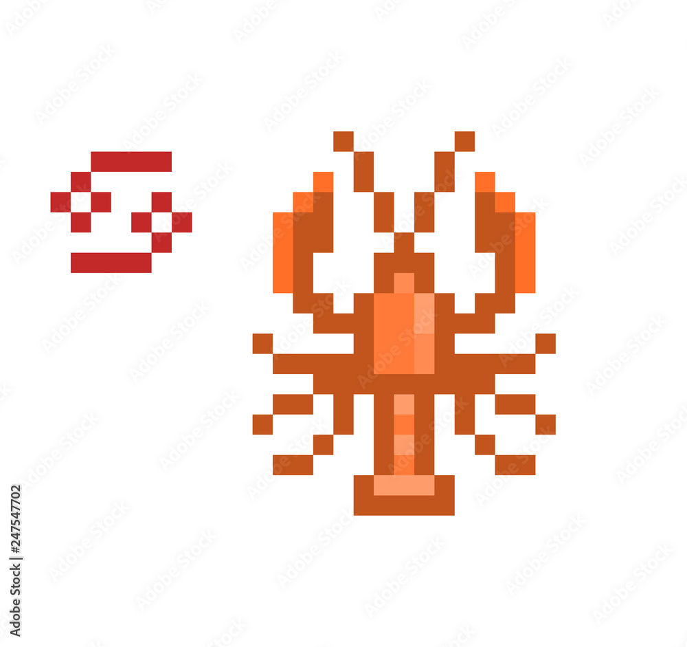 Fototapeta premium 8 bit pixel art Cancer Zodiac sign icon isolated on white background. Astrological symbol. Esoteric science logo. Horoscope emblem.