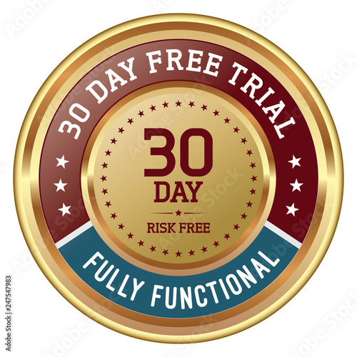 30 Day Free Trial. Vector Golden Badge.