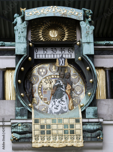 Detail of the famous Jugendstil Ankeruhr in Vienna photo