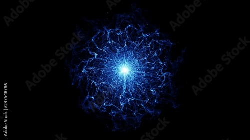 Blue electric explosion nuclear fire. Flare partical abstraction photo