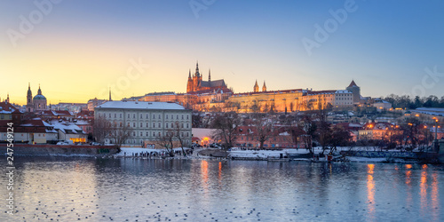 Prague in Winter, view of the castle and old town