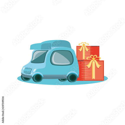 little delivery car with gifts boxes