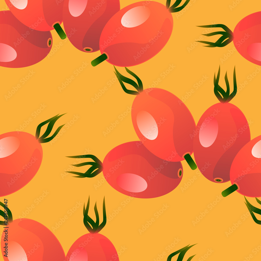 Naklejka premium Rose hips berry seamless pattern