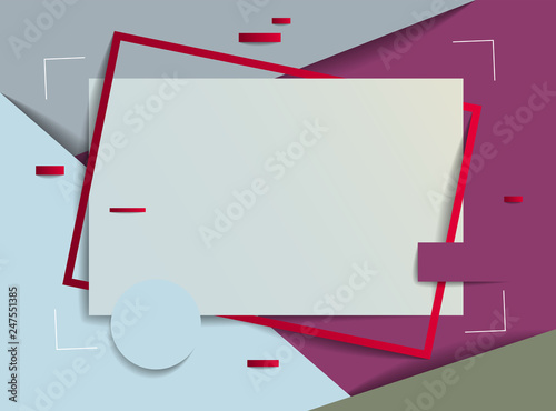 Frame with copy space for text design template, flyer, poster, card, banner, advertising layout, moderate colors and geometric shapes vector modern style paper cut 3d illustration.