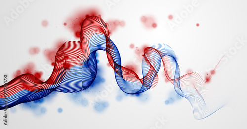 Dynamic particles sound wave flowing. Dotted curves vector abstract background. Beautiful 3d wave shaped array of blended points.