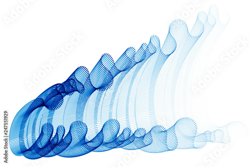 Wave of flowing particles modern relaxing illustration, transparent tulle textile on wind. Round dots vector abstract background. Beautiful wave shaped array of blended points.