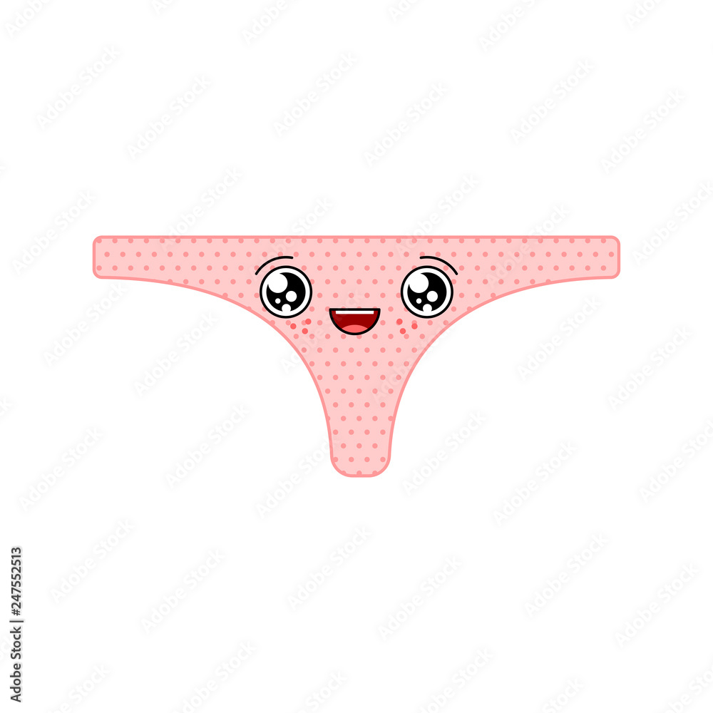 Vetor do Stock: Thong kawaii Cute cartoon. Funny Underpants. Sweet women's  panties vector illustration