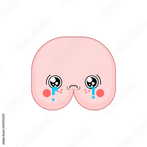Sad Kawaii ass Cute cartoon. Funny butt Crying
