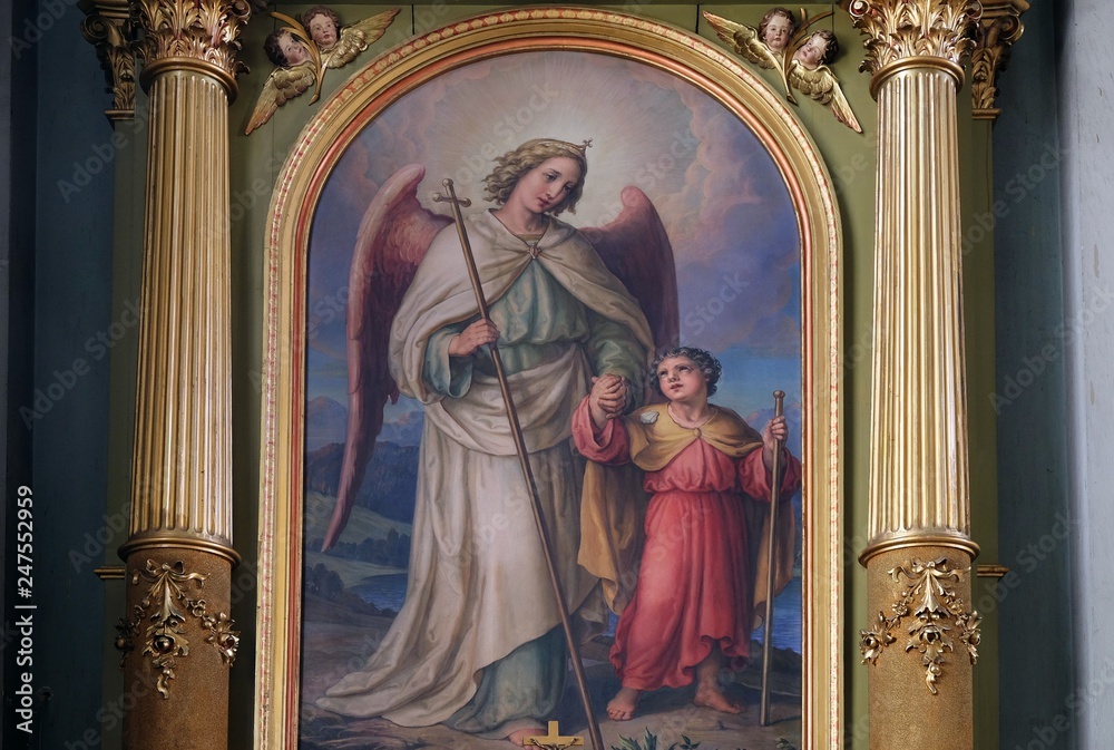 Guardian angel, altarpiece in the Basilica of the Sacred Heart of Jesus in Zagreb, Croatia 