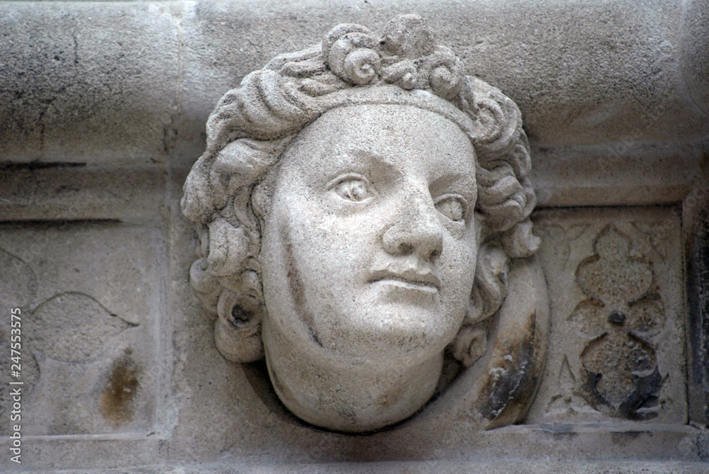 Antique bas-relief architectural detail of the St. James Cathedral, Sibenik, Croatia