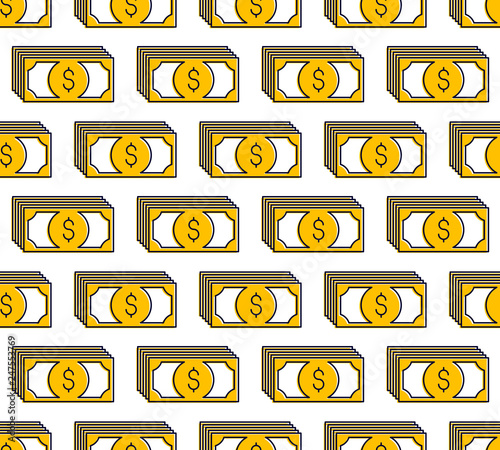 Money cash seamless background, dollar currency money signs, backdrop for financial website or economical theme ads and information, vector wallpaper or web site background.