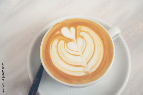 Top view of hot coffee latt...