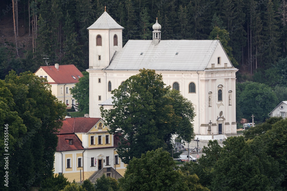 The church and rectory of Rajnochovice. Hostyn Hills. East Moravia. Czech Republic. Europe.