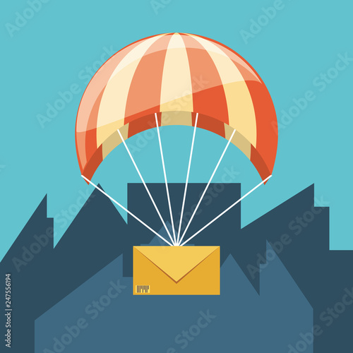 parachute flying with envelope delivery service