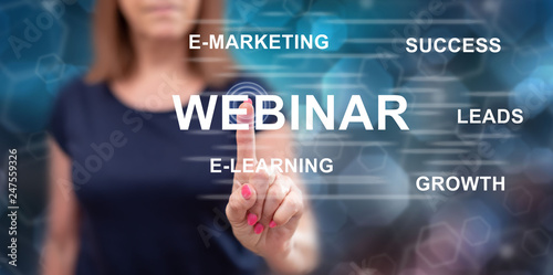 Woman touching a webinar concept