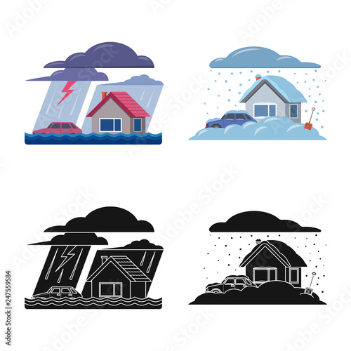 Isolated object of natural and disaster sign. Set of natural and risk stock vector illustration.