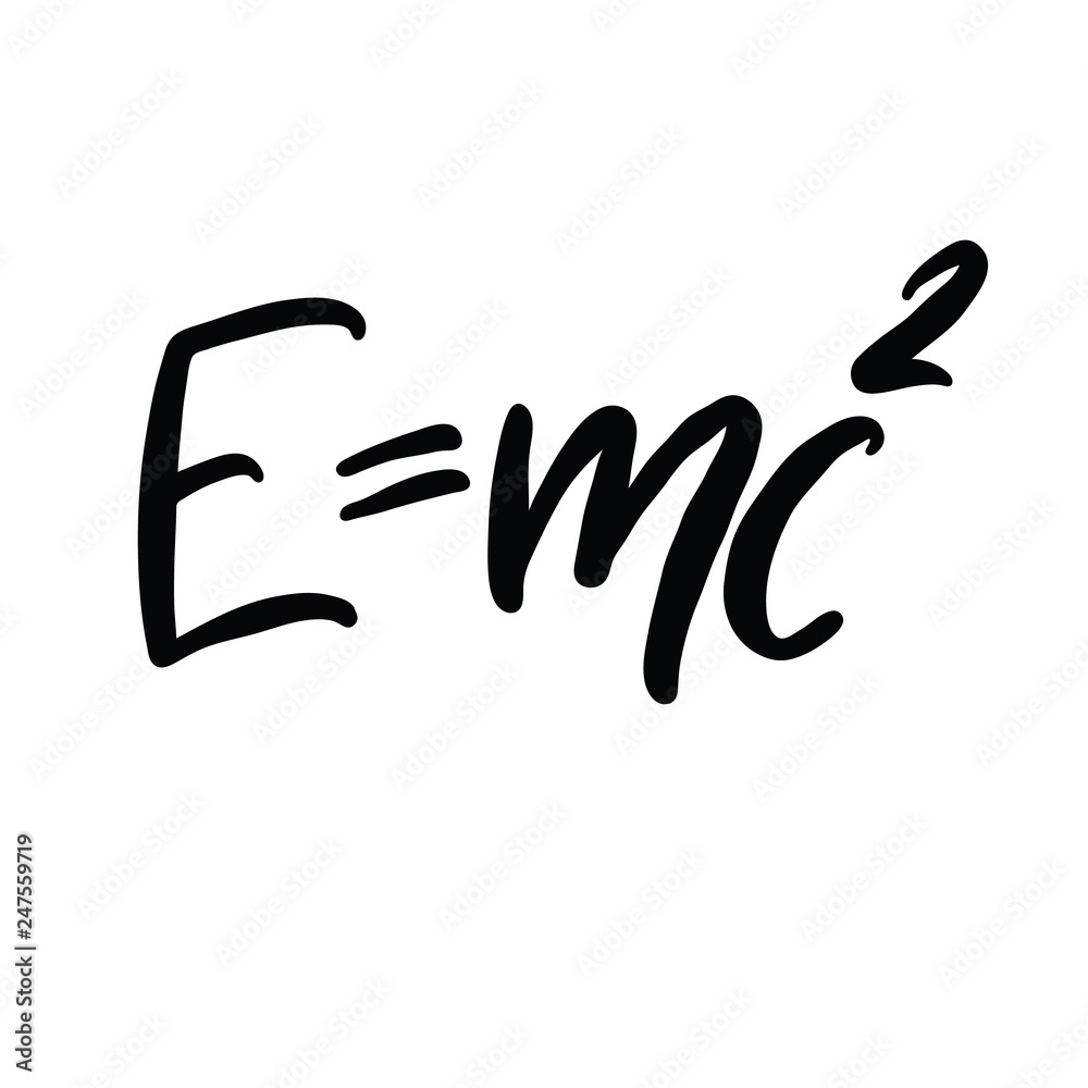 The famous formula E=mc2 vector calligraphy. Formula expressing the equivalence of mass and energy. The famous formula E=mc2 vector calligraphy. Formula expressing the equivalence of mass and energy.