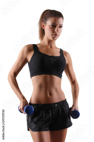 Beautiful young woman exercise with dumbbells