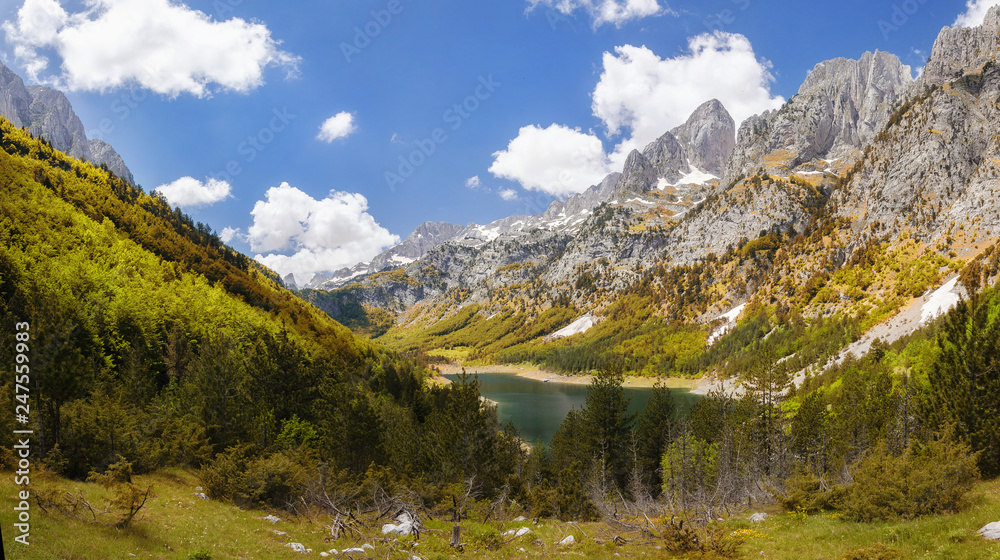 mountain lake in a valley high in montenegro mountains