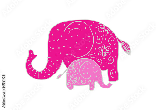 Cartoon cute elephant mom with elephant child.