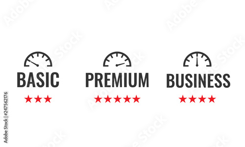 Infographic or compare template with speedometer elements. Rating meter concept vector illustration.
