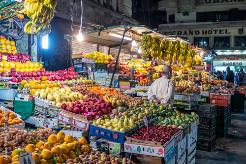 18/11/2018 Cairo, Egypt, counters with a variety of exotic fruits in the night bazaar in the center of the African capital photo